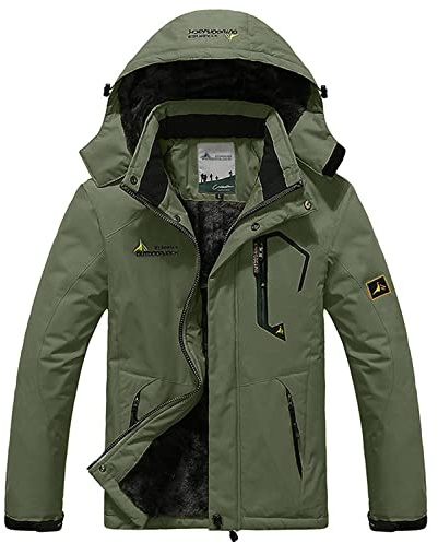 Memoryee Chaqueta Impermeable para Hombres Chaqueta Polar de Invierno Cálida Chaqueta de Esquí A Prueba de Viento Bolsillos Múltiples/Dark Green/XXL