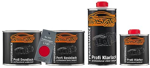 TRISTARcolor Billack Set Sprayfärdig burk för VW/Volkswagen LY3D Tornadorot Primer + Baslack + 2K Klarlack 1,75L