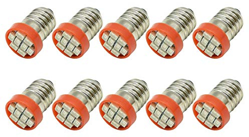 Ruiandsion 10Pcs Red E10 Base LED Bulb 0.5W 12V 1210 8SMD Replacement Bulbs for Headlamps Flashlights Torch Lights