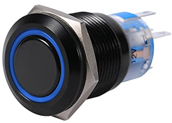 Interruttore autobloccante, 19mm 12V LED ON/OFF Interruttore flate a pulsante autobloccante impermeabile nero(Blu)