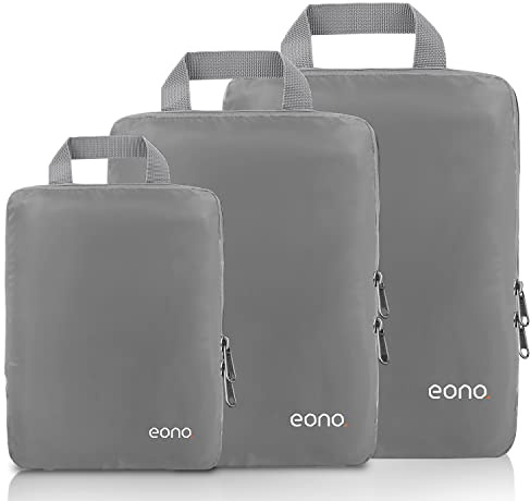 Eono Komprimierbaren Packwürfeln zur Organisation Ihres Reisegepäcks, Compression Packing Cube, Packtaschen Set & Gepäck Organizer für Rucksack & Koffer, Grau, 3-teilig