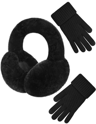 Justay Comf Ear Muffs, Women Earmuffs Faux Fur for Winter Adjustable Ear Warmer One Size,Black