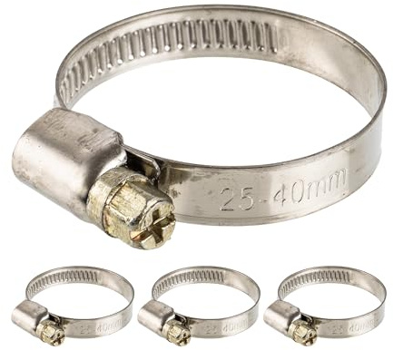 Schlauchschellen mit Schneckenantrieb, 4 Stück, Spannbereich Ø 25-40 mm, für 1 1/4 Schläuche, W2 Edelstahl, Kreuzschlitz SW7, 9 mm Bandbreite, Fixierung von Waschmaschine, Spülmaschine Anschluss