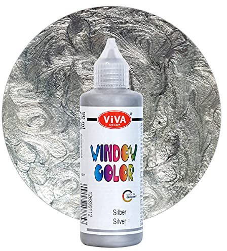 Viva Decor Window Color (Silber, 90 ml) Fenstermalfarben für wieder abziehbare Bilder und Sticker für Deko, Spiegel, Fliesen, Vasen und Fenster - Made in Germany