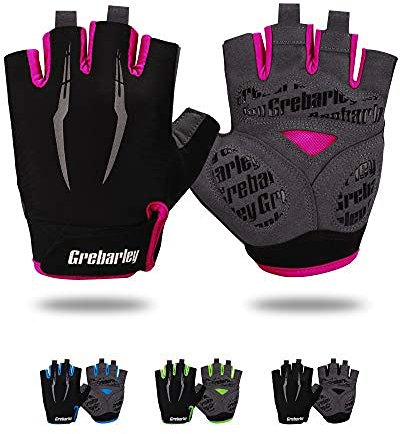 Grebarley Fahrradhandschuhe,Radsporthandschuhe rutschfeste und Stoßdämpfende Mountainbike Handschuhe mit geeiget Unisex Herren Damen (Rot, S)