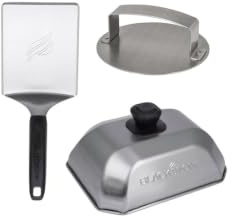 Blackstone 5462 Hamburger Kit (3 Piece) – Metal Flipper Spatula Turner, Basting Cover & Hamburger Press Patty Stainless Steel Burger Maker Set for Bacon, Steak–Griddle Accessories for Grilling, Black