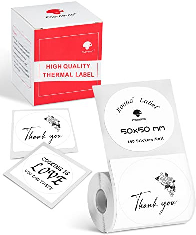 Phomemo M220 Rundes Thermoetiketten Logo-Aufkleber für M220 M250 | M221 M120 M150 M108 M110 M421 Etikettendrucker, Etikettenpapier für Logodruck, 1 Rolle, 50x50mm, 140 Etiketten/Rolle
