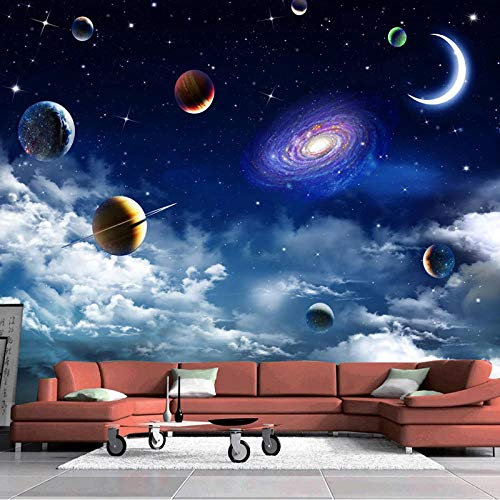 Benutzerdefinierte 3D Tapete Moderne Weltraum Planet Mond Fototapeten Wohnzimmer Kinderzimmer Badezimmer Selbstklebende Wasserdichte Aufkleber,250*175Cm