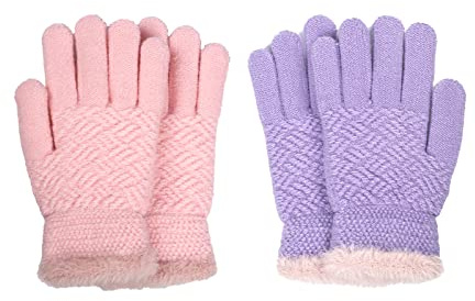Kids Winter Gloves Toddler Knit Cotton Boys Girls Youth Warm Full Fingers Thermal Pink Purple Guantes Para NiñOs Gift For Children