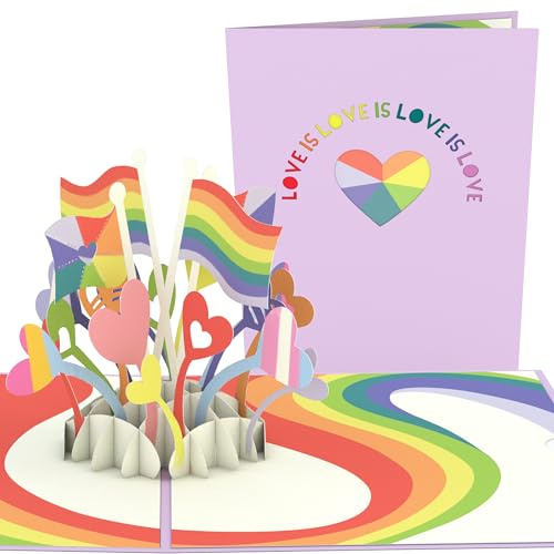 Lovepop® Karte Love is Love 3D Pop-Up Liebeskarte LGBTQ+ Christopher Street Day pride month June Queer Community | inkl. Umschlag & Versteckfach für Geld & Gutscheine