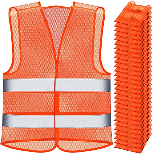Unittype 30 Pack High Visibility Vests Reflective Safety Vest Mesh Hi Vis Costume Adjustable Size for Men Women Outdoor Works (Fluorescent Orange,25.2 x 26.77 Inch)