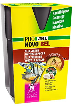 JBL PRONOVO BEL FLAKES, Hauptfutter für alle Aquarienfische von 8-20 cm, Fischfutter-Flocken, Größe M, 750 ml Nachfüllpack