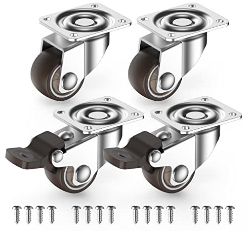 Ruote per Mobili - 25mm Ruote per Carrello Silenziose - TPR Rotelle per Mobili Capacità Totale 40KG Set di 4 (2 con Freni e 2 Senza)