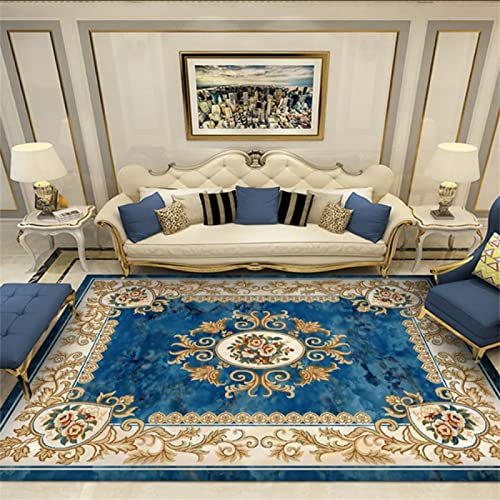 PHLCF Orientteppich Teppich für Schlafzimmer blau hell Luxus Retro Bereich Teppich rutschfest Sicherheit maschinenwaschbar extra große Teppiche für Wohnzimmer 120 x 200 cm