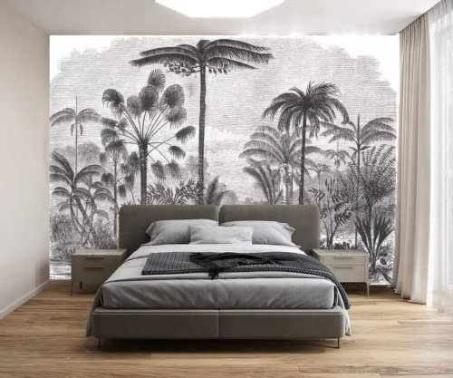 Papier Peint Panoramique Cocotier De La Jungle Noir Et Blanc Papier Peint 3D Intissé Decoration Murale Chambre Salon