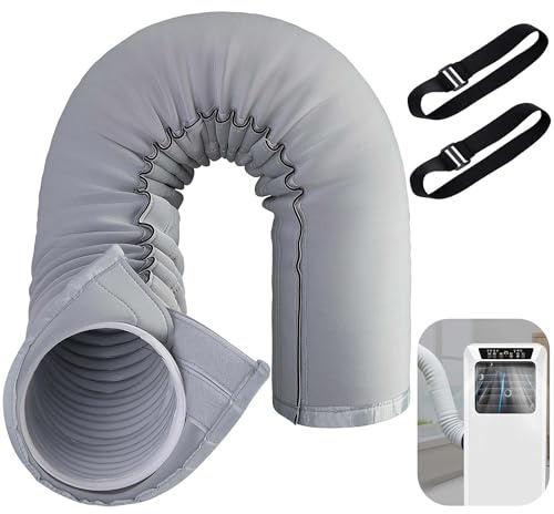 Manchon d'isolation portable pour tuyau de climatisation, convient aux tuyaux d'échappement de 12,7 cm et 15 cm de diamètre, installation facile, gris clair | Housse de tuyau de climatiseur avec sangles, isolation thermique, économie d'énergie, gris clair