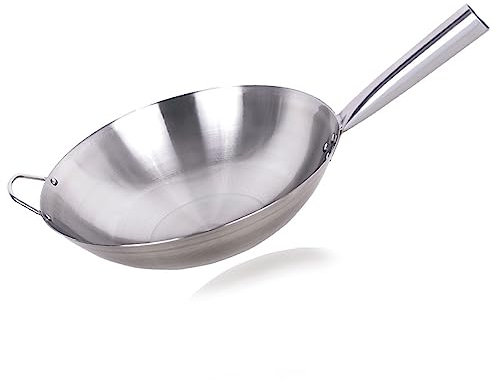 AZHANGYB Wok Antiadherente, Cast Iron Griddle Pan, Wok Tradicional Acero Al Carbono, Wok Acero Inoxidable Sin Revestimiento, Wok Pequeno