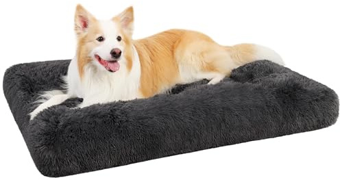 KSIIA Dog Crate Bed Washable Jumbo Dog Beds for Large Dogs Deluxe Plush Fluffy Comfy Thick Kennel Pad Anti-Slip & Anti-Scratch Pet Sleeping Mat, 48 x 29 Inch, Dark Gray