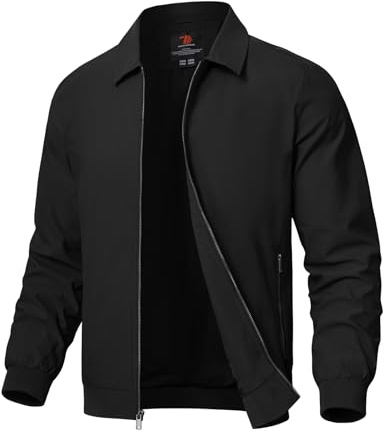 Rdruko Men's Casual Lapel Jacket Lightweight Outdoor Windbreaker Jacket Smart Spring Autumn Jackets for Sport Work Walking Hiking Golf Black L