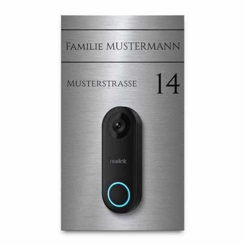 Hochwertiges Klingelschild für Reolink Video Türklingel - personalisiertes Namensschild aus Edelstahl mit Gravur | kompatibel mit Reolink Klingel - hochwertiges Funkklingel Zubehör