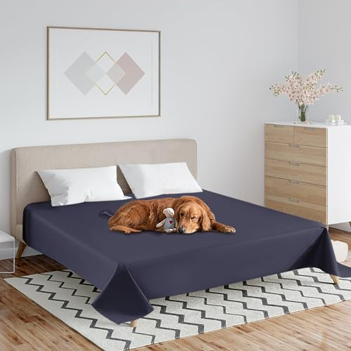 Wasserdichter Tagesdecke, Atmungsaktive Bettlaken, Gebürsteter Mikrofaser+TPU Doppel Bettüberwurf, Kratzfest Waschbar Schutzdecke, Wohndecke Schutz für Hunden Katzen Kinder (Navy Blau, 200 x 230 cm)