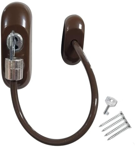 TruMAX Key-Locking Window Door Lock Cable Restrictor - Brown