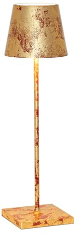 Zafferano, Poldina Pro Lampe, Kabellose, Wiederaufladbare Tischlampe mit Touch Control, Für den Innenbereich Geeignet, Dimmer, 2200-3000 K, Höhe 38 cm, Farbe Rot - Craquelé-Blattgold