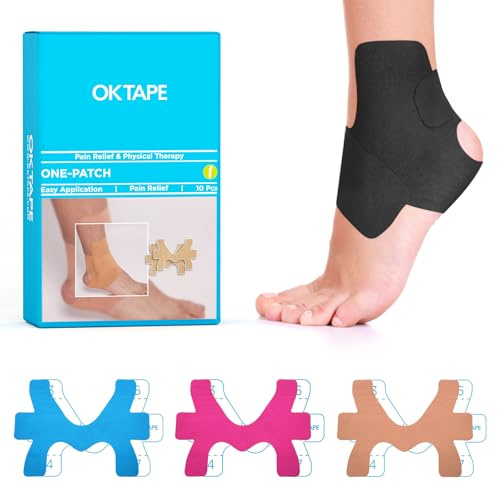 OK TAPE Precut Kinesiology Ankle Tape, 10 Pcs, Pain Relief, Prevent Ankle Sprain, Provide Support for Ankle Ligament, Elastic Athletic Tape, Breathable Kinetic Tape for Daily use - Black