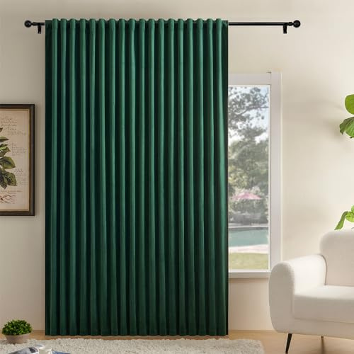 Timeper Dunkelgrüne Samtvorhänge mit Faltenlasche auf der Rückseite, B 261 x L 248 cm, 1 Panel, Raumverdunkelung, solide Wohnkultur, Vorhänge für Schlafzimmer, Wohnzimmer, Esszimmer, wärmeisoliert, | Wärmeisoliert, superweich, luxuriöse Heimdekoration, Stangentasche und Rücklasche, Fenstervorhänge, Raumverdunkelung