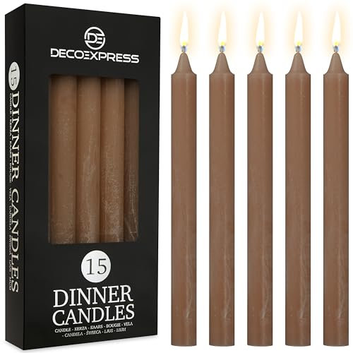 DECO EXPRESS Lot Bougies Rustiques Bougie Décorative Anti-Gouttes 15 Bougies Longue Durée 9 Heures Non Parfumées Fait Main (Marron - Lot de 15)
