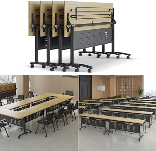 Klappbarer Konferenztisch, moderner Rolltisch mit leisen Rollen, 160 cm T x 59,9 cm B x 74,9 cm H, Modularer Trainingstisch für Konferenzen, Klassenzimmer, Empfang, 4 Stück