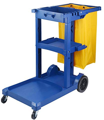 Janitorial Cart,Utility Cart Organizer Storage Trolley Service Cart 3-Shelf Housekeeping Cart for Cleaning Supplies, Commercial Traditional Janitorial Cart with Detachable Bag (Blue)