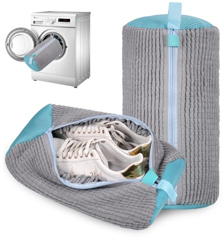 Kssvzz 2 Stück Schuhwaschbeutel Waschmaschine, Schuhbeutel Waschmaschine Multi Schutz, Wiederverwendbar Sneaker Wäschesack Schuhe, 360° Reinigungsflaum Schuh Waschbeutel (Grau)