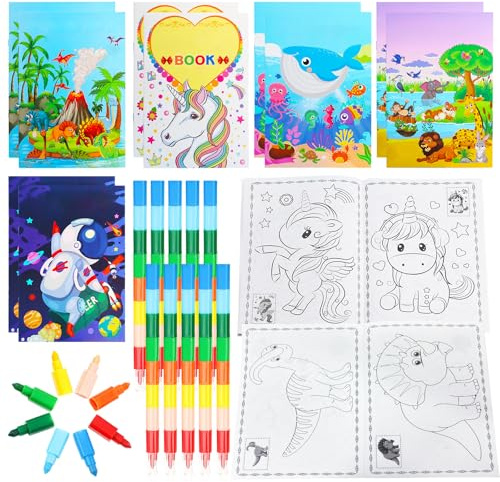 JOKILY Mini målarbok, barnmålarbok set, mini målarbok för barn, 10 minimålarböcker med 10 färgpennor för barn, Hort Kita, barnrestaurang, födelsedagspresent, present