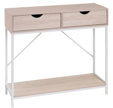 Consola recibidor Urban 2 cajones de metal y madera blanco de 80x30x75 cm