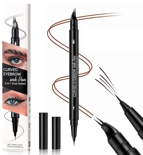 EONFAVE 2-in-1 Microblading Augenbrauenstift, Curved Eyebrow Pencil mit Dual-Ended, Wasserfest Augenbrauenstift Härchenzeichnung, Präziser Pinselspitze, Wischfest, Natürliche(Dunkelbraun)