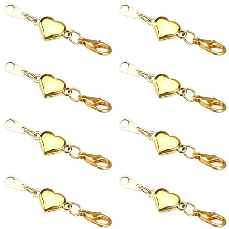 8 st Magnetiskt Halsbandslås, Smyckeslås Och Förslutningar i Legering Hjärtformad Koppling för DIY Craft Anklets Halsband Förlängare Smyckenstillverkning (Guld)