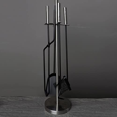 HSIRYAOHD Kit d'outils de cheminée 5 pièces noir mat avec pince, pelle, balai et tisonnier, design moderne, outil de décoration de cheminée