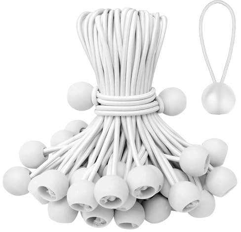 Obidodi 30PCS Bungee Cords with Balls, 4 Inch Flag Bungees, Bungee Balls for Tarpaulins, Banner, Tarp, Pavilions, Tents, Bungee Hooks, Holder, Flag Poles (White)
