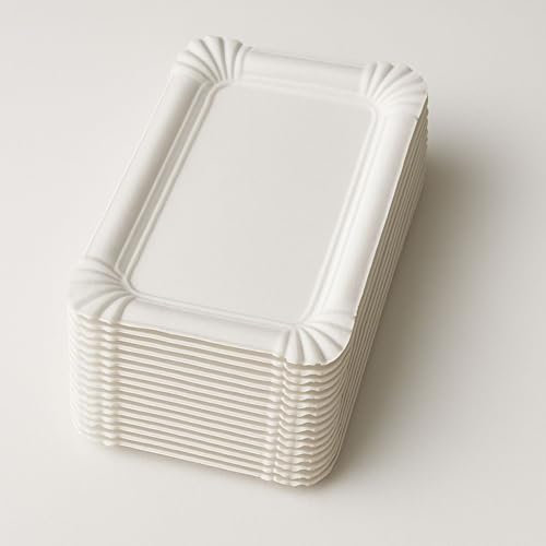 PACKEO Pappteller/Einwegteller eckig, weiß Pure (250 Stück) 13 x 20 cm, aus 100% Frischfaserkarton, für Grillfest, Geburtstag oder Party, biologisch abbaubar