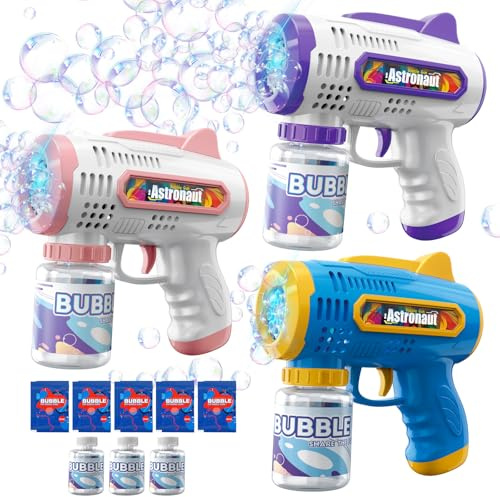Britik 3 PCS Bubble Machine Gun Toys for 3-8 Year Old Kids: Space Bubble Guns Electric Bubbles Blower Blaster Gifts for Boys 3 4 5 6 7 8 Years Old Birthday Presents Garden Outdoor Summer Party Toy