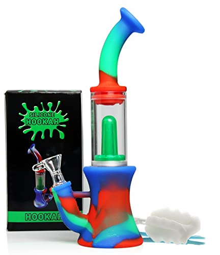 Silicone Bong Mini Plastic Bongs with Smoking Bong Percolator, 14.5mm Water Pipe Bowl 12cm Water Bong with Stash Pot Smell Proof Container Acrylic Water Bong (Silicone Bong)