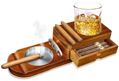 HNCY cigarrer askkopp trä cigarr askkopp cigarrtillbehör för män presentset med whisky underlägg cigarrhållare cigarrskärare, cigarrer presentset för män