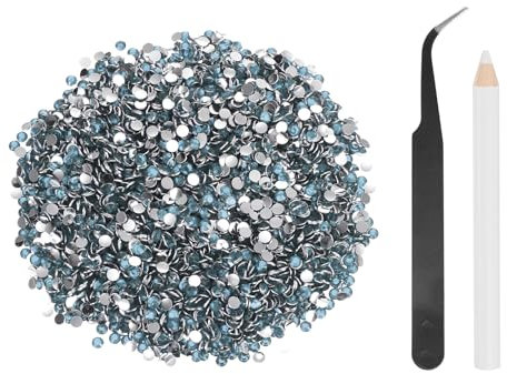 sourcing map 5000 unidades de diamantes de imitación de resina SS6 de 2 mm, gemas de brillo redondas a granel con herramientas de recogida para manualidades, vasos, tazas, ropa, color azul celeste