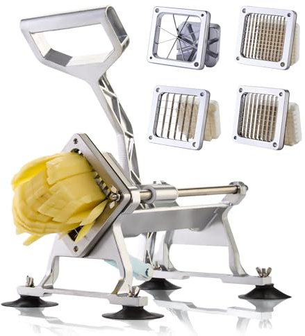 YODHOSA Commercial French Fry Cutter Stainless Steel Potato Cutter with 1/2,1/3,3/8 Inch Blade and 8-wedge balde, Heavy Duty Potato Slicer Manual Potato Chopper Set for Sweet Potato, Carrot, Cucumbers