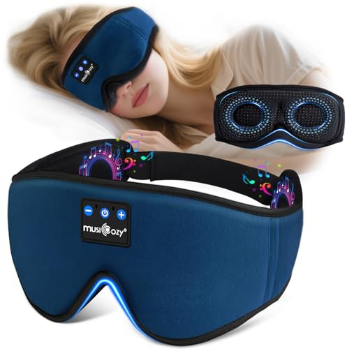 MUSICOZY Sleep mask Headphones,100% Blackout 3D Zero Eye Pressure Bluetooth Sleep mask Breathable Eye mask with Bluetooth Headphones Sleep Headphones for Side Sleepers,with 14H Playtime&Bluetooth 5.4