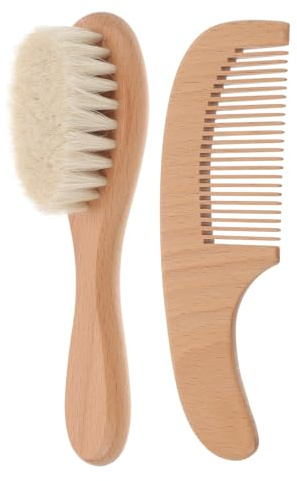 Hemobllo Ensemble Brosse et Peigne pour Bébé en Bois, Poils Doux Nettoyage Délicat, Léger Anniversaires et Baby Showers