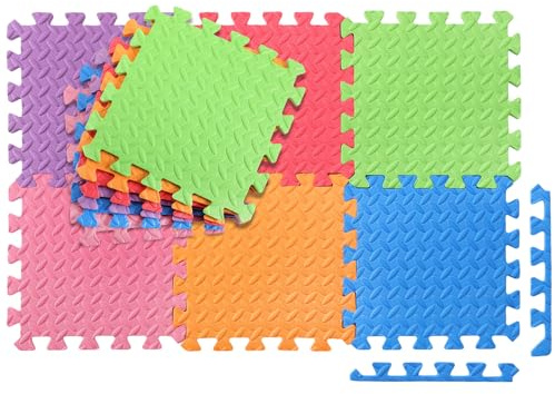 Ecally 100 Pcs 12 x 12 Gym Mat Foam Floor Mats for Home Gym Covers 96 Sq Ft Puzzle Exercise Square Interlocking Carpet Tiles with Border for Workouts Equipment Yoga Pilates (Multicolor)