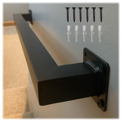 Square Tube Stair Handrail Metal Staircase Railing Industrial Iron Hand Rail For Indoor Outdoor Wall Mount Support Wall Hand ﻿Grab Bar Safety Handle Steps Baluster(Black,60cm/23.6in L)