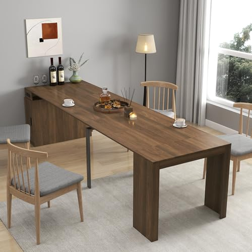 DMAITH 24-118 Extendable Dining Table with Storage for 2-12 People, Modern Space-Saving Extra Long Wood Folding Table with USB & AC Outlets, Multifunctional Conference Meeting Table, Walnut